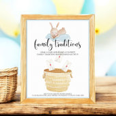 Poster Traditions familiales Baby shower Bleu Lapin