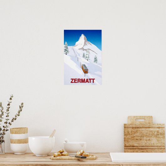Poster Train à ski Zermatt Suisse (Cuisine)