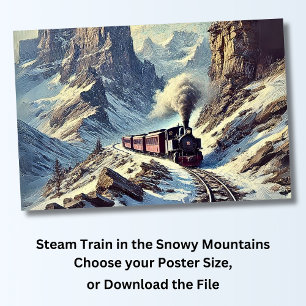 Poster Train à vapeur dans les montagnes neigeuses, Chemi