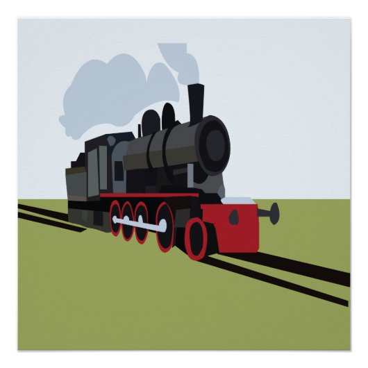 Poster Train à vapeur sur voie ferrée (Devant)