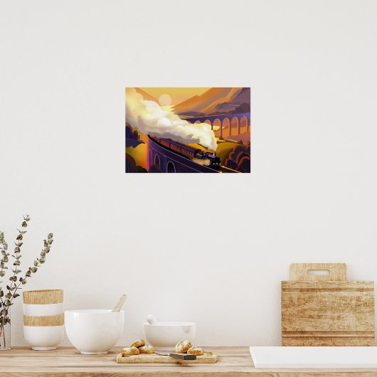 Poster Train à vapeur traversant le pont en Écosse. (Cuisine)