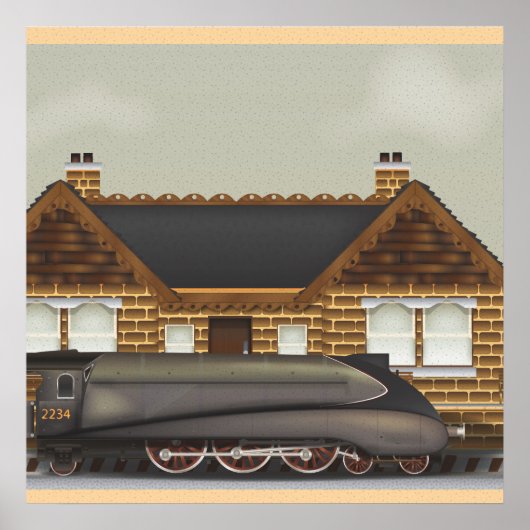 Poster Train à vapeur vintage à la gare (Devant)