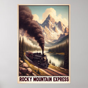 Poster Train à vapeur vintage dans un paysage de montagne