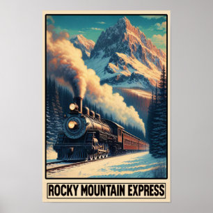 Poster Train à vapeur vintage dans un paysage de montagne