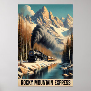Poster Train à vapeur vintage dans un paysage de montagne