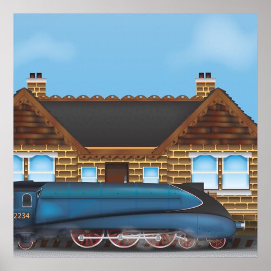 Poster Train à vapeur vintage en gare (Devant)