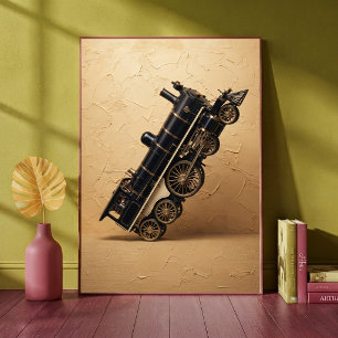 Poster Train à vapeur vintage faisant une roue arrière Ar