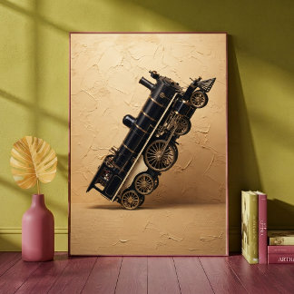 Poster Train à vapeur vintage faisant une roue arrière Ar