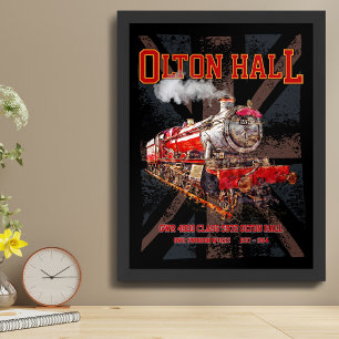 Poster Train à vapeur vintage Olton Hall Locomotive angla