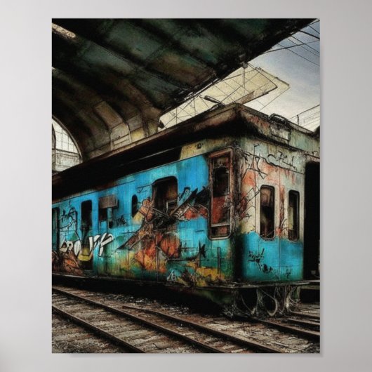 Poster Train abandonné avec graffitis d'art urbain de rue (Devant)