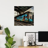 Poster Train abandonné avec graffitis d'art urbain de rue (Bureau à domicile)