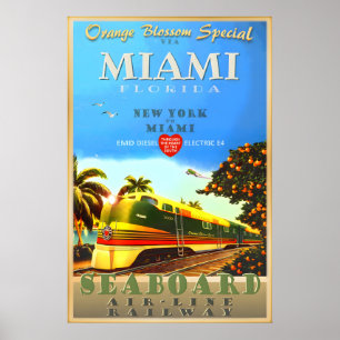 Poster Train d'art de la Fleur d'Oranger de Miami Floride