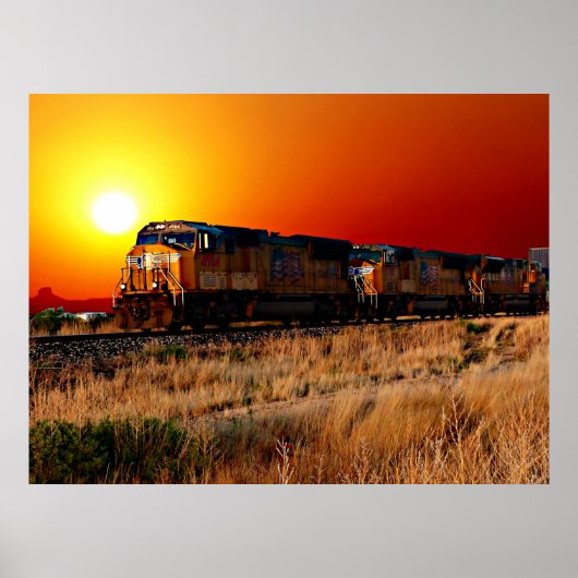 Poster Train de locomotives diesel Sunset 32"x24" (Devant)