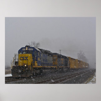 Poster Train de marchandises dans la neige