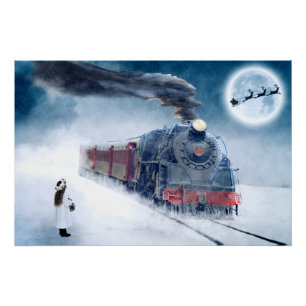 Poster Train de minuit de Noël avec la fille et le Père