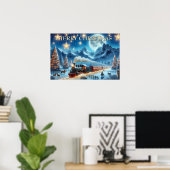 Poster Train de Noël au clair de lune avec des animaux de (Bureau à domicile)