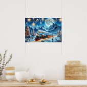 Poster Train de Noël au clair de lune avec des animaux de (Cuisine)