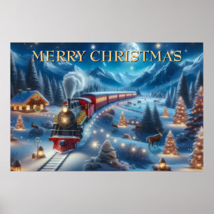 Poster Train de Noël magique dans un paysage hivernal enn