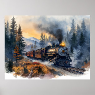 Poster Train de Noël nostalgique