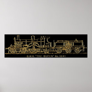 Poster Train de vapeur, GWR, la reine, 3041, B et W