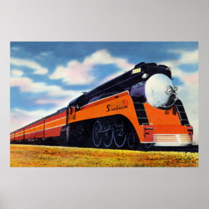 Poster Train du Pacifique Sud rationalisé "Sunbeam"