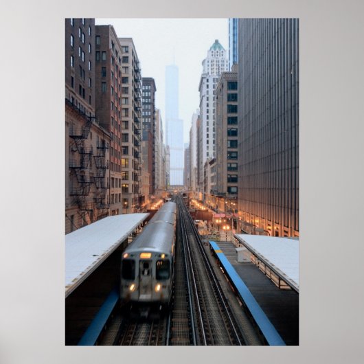 Poster Train en hauteur dans le centre-ville de Chicago s (Devant)