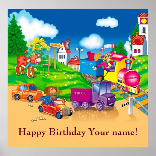 Poster train et voiture (Devant)