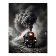 Train fantôme à vapeur par une nuit sombre et orag