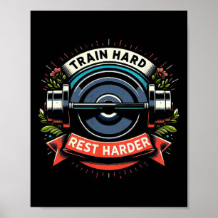 Poster Train Hart Rest Harder Barbell Bodybuilding