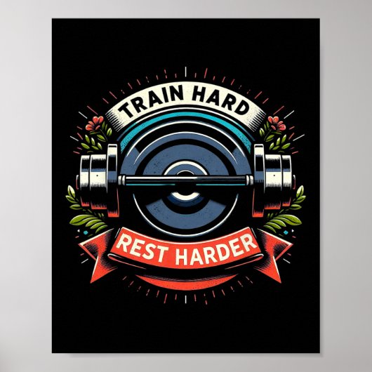 Poster Train Hart Rest Harder Barbell Bodybuilding (Devant)