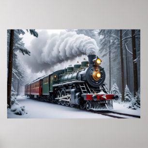 Poster Train neigeux dans le paysage hivernal