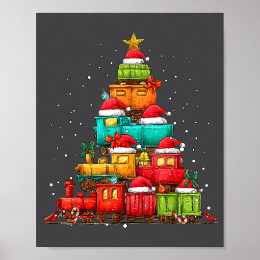 Poster Train Railroad Locomotive Christmas Tree Xmas Hat (Devant)