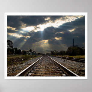 Poster Train Track Disparition dans le coucher du soleil