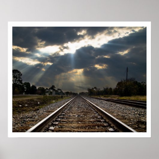 Poster Train Track Disparition dans le coucher du soleil (Devant)