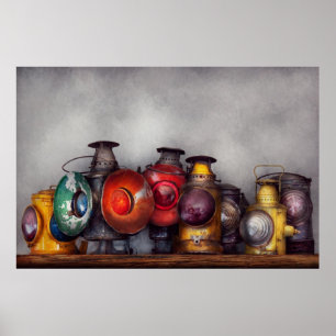 Poster Train - Une collection de lanternes de chemin de f