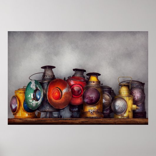 Poster Train - Une collection de lanternes de chemin de f (Devant)