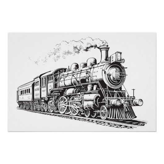 Poster Train Vintage Graphisme Croquis Retro Steam (Devant)