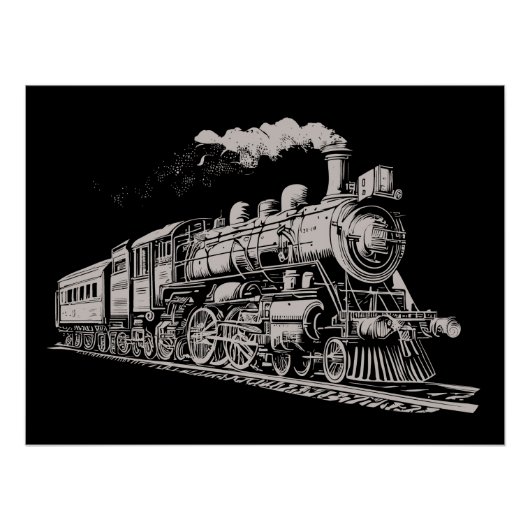 Poster Train Vintage Graphisme Croquis Retro Steam (Devant)