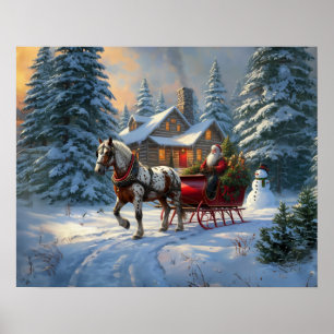 Poster Traîneau à un cheval de Noël de Santa