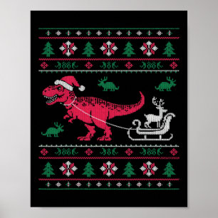Poster Traîneau de renne de dinosaure Noël laid 