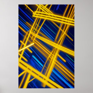 Poster Traînées de lumière abstraites néon jaune bleu cyb
