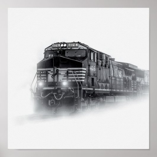Poster Trains de train noir et blanc (Devant)