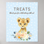 Poster Traite Baby shower Lion Cub Floral Blue (Devant)