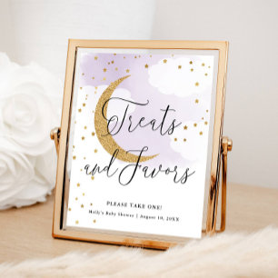 Poster Traitements & Faveurs Purple Gold Lune Baby shower
