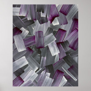 Poster Traits de pinceau abstraits en violet, noir et gri