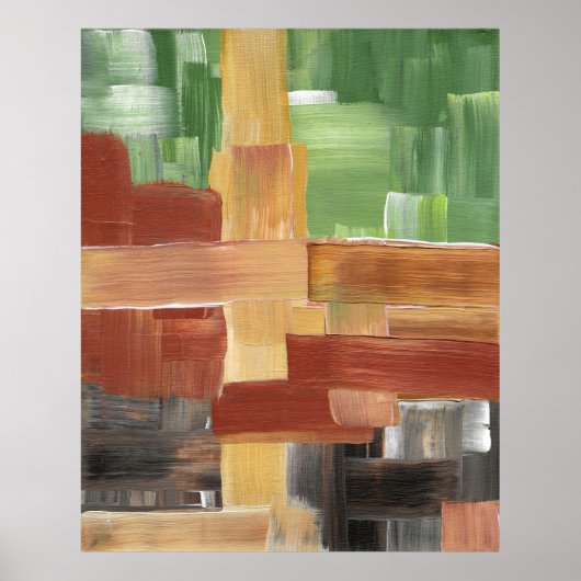 Poster Traits de pinceau abstraits Verts, Marrons et Tons (Devant)