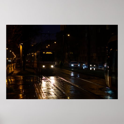 Poster Tram dans une nuit pluvieuse (Devant)