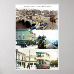 Poster Trams vintage colorisés de la ville de Dublin Irla