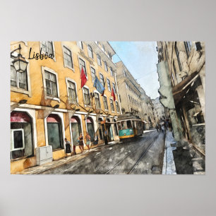 Poster Tramway à Lisbonne Portugal Carte postale