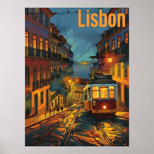 Poster Tramway de Lisbonne en soirée (Devant)